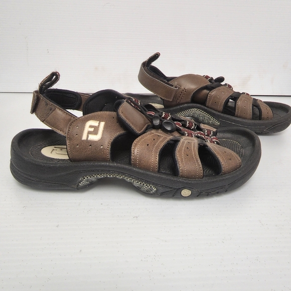 Footjoy Greenjoys Brown Leather Golf Sandals with Adjustable Heel Strap Sz 10 - Picture 9 of 12